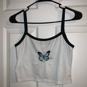 Cropped white cami with blue butterfly